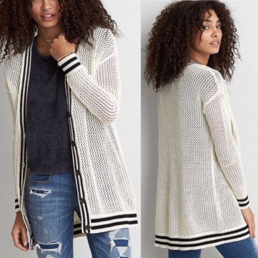 AE Knit Cardigan with Black Trim
